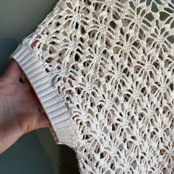 NET Ladies Peach Open Crochet Knit Peach Sweater Size: S - Picture 3 of 8